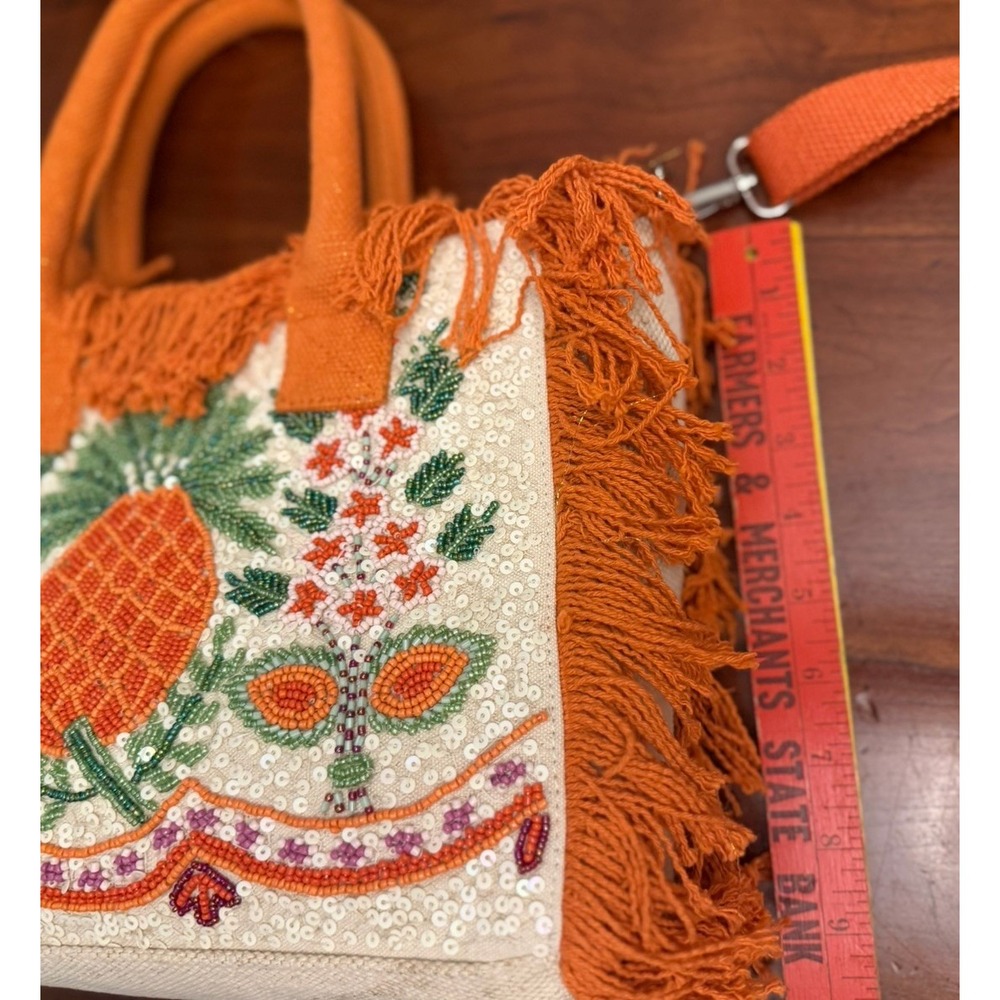 America & Beyond Fringe Fiesta Pineapple Tote Bag Beaded Sequin Crossbody - Picture 3 of 5